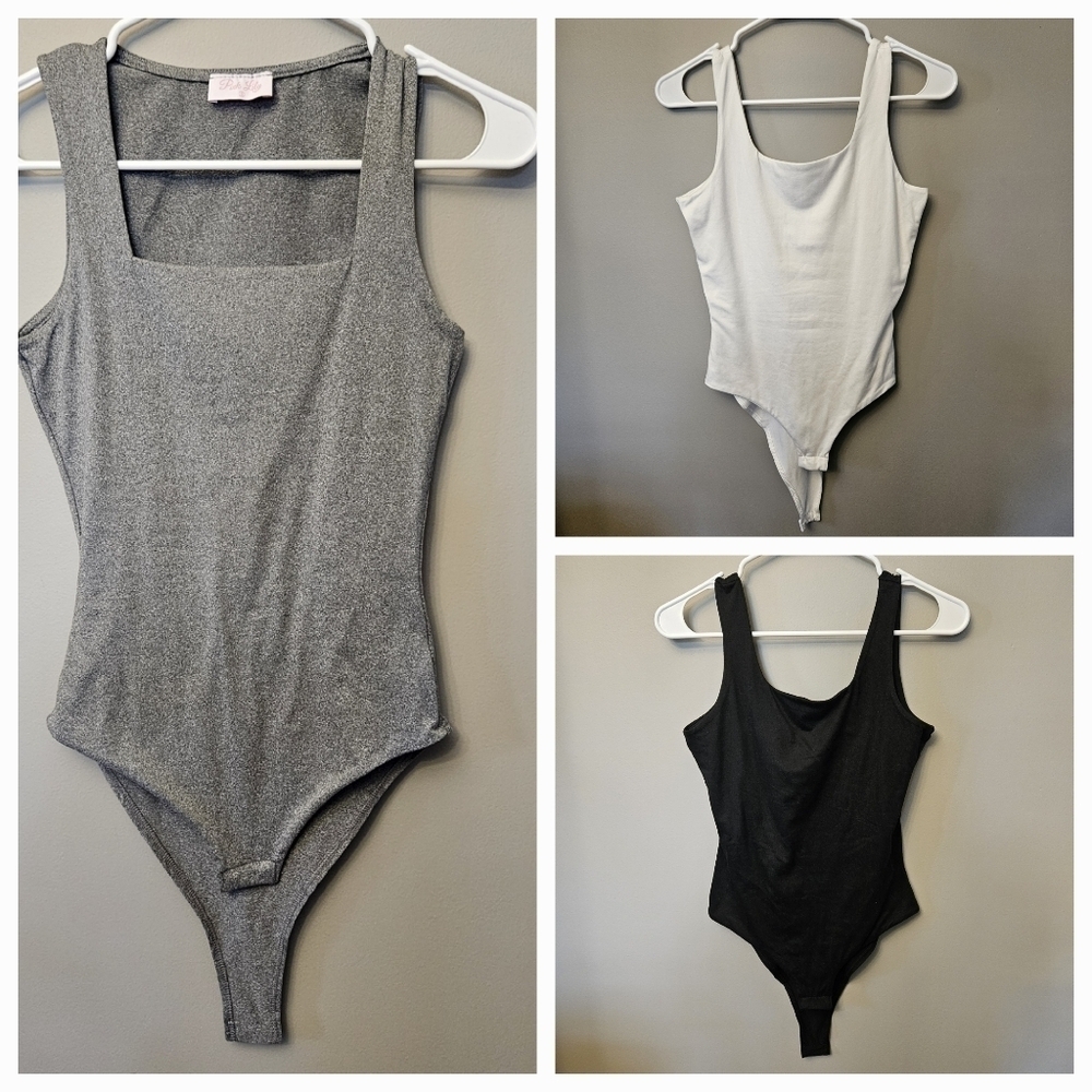 Pink Lily Women's Small Sleeveless Body Suits Set‎ Of 3 Grey White Black